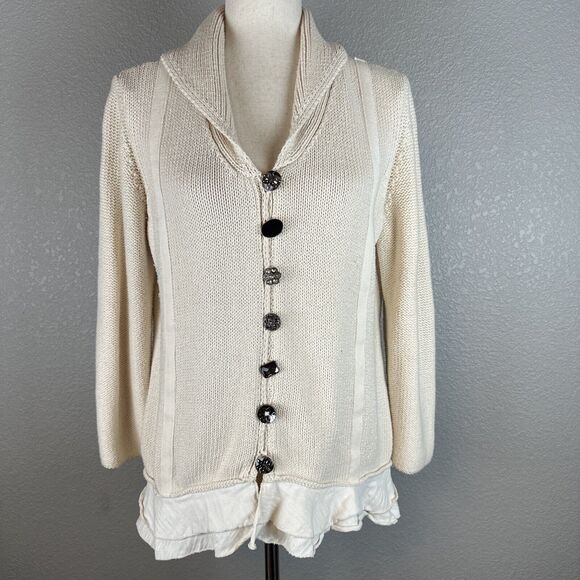 Pure Handknit Shawl Collar Button Cardigan Sweater Size M Medium Ivory Layered - Picture 1 of 9
